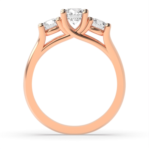 4 Prong Round Rose Gold Split shoulder Trilogy Engagement Rings