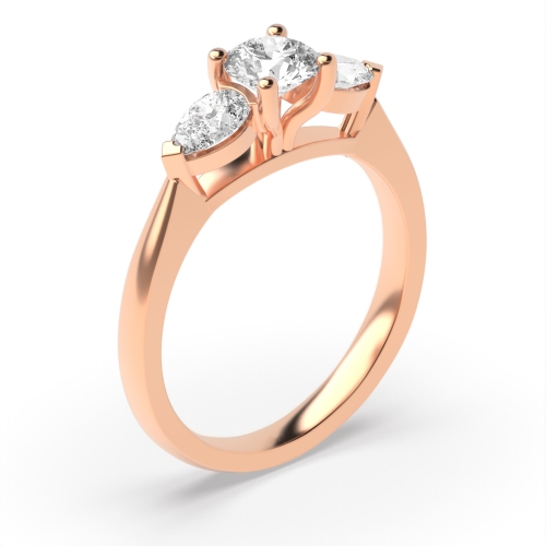 4 Prong Round Rose Gold With pear hight set Trilogy Engagement Rings