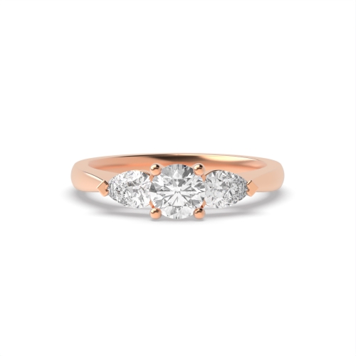 4 Prong Round Rose Gold With pear hight set Trilogy Engagement Rings
