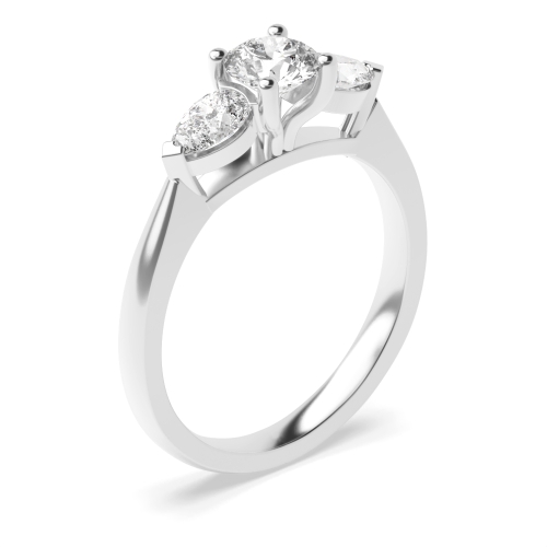 4 Prong Round With pear hight set Engagement Rings