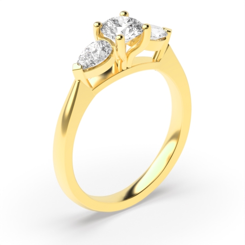 4 Prong Round Yellow Gold With pear hight set Engagement Rings