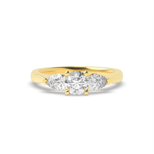 4 Prong Round Yellow Gold With pear hight set Engagement Rings