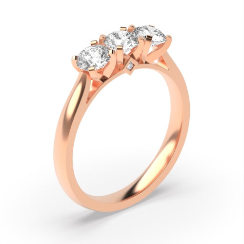 4 Prong Round Rose Gold Square claws Trilogy Engagement Rings
