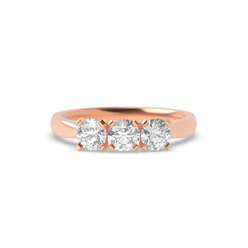 4 Prong Round Rose Gold Square claws Trilogy Engagement Rings