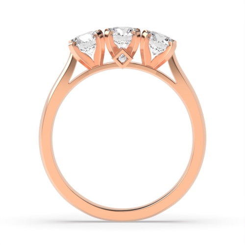 4 Prong Round Rose Gold Square claws Trilogy Engagement Rings