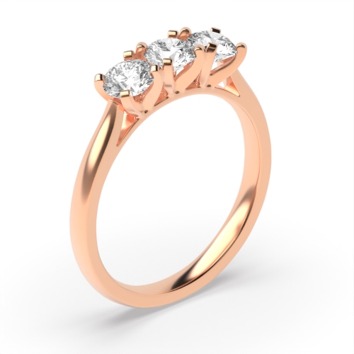 4 Prong Round Rose Gold Square claws high set Trilogy Engagement Rings