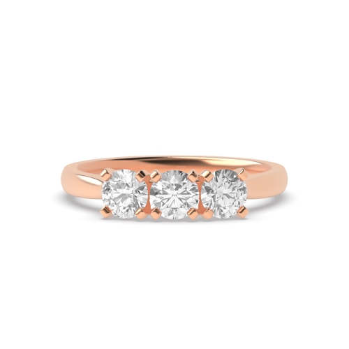 4 Prong Round Rose Gold Square claws high set Trilogy Engagement Rings