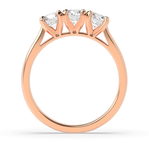 4 Prong Round Rose Gold Square claws high set Trilogy Engagement Rings