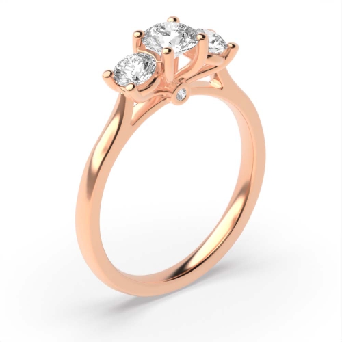4 Prong Round Rose Gold High set designer Trilogy Engagement Rings