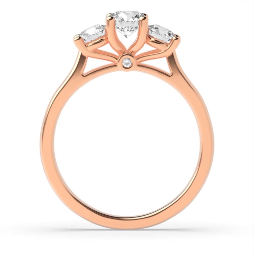 4 Prong Round Rose Gold High set designer Trilogy Engagement Rings