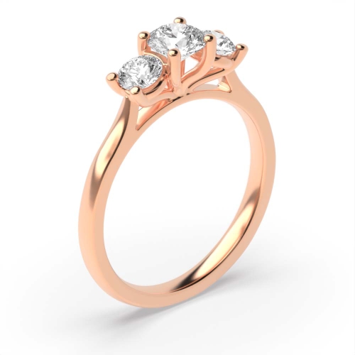 4 Prong Round Rose Gold High set Trilogy Engagement Rings