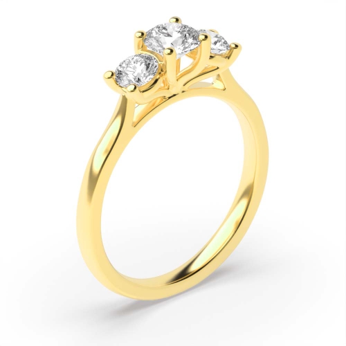 4 Prong Round Yellow Gold High set Trilogy Engagement Rings