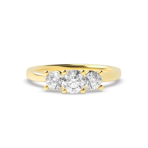4 Prong Round Yellow Gold High set Trilogy Engagement Rings