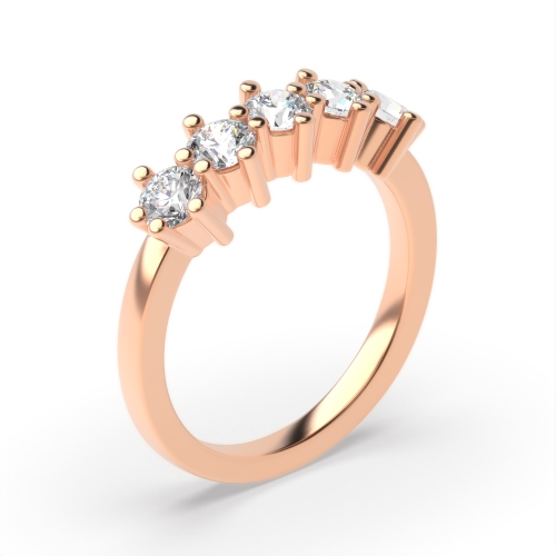 6 Prong Round Rose Gold Luster Quintet Five Stone Diamond Ring