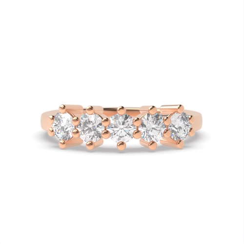 6 Prong Round Rose Gold Luster Quintet Five Stone Diamond Ring