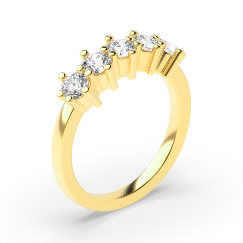 6 Prong Round Yellow Gold Luster Quintet Five Stone Diamond Ring