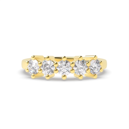 6 Prong Round Yellow Gold Luster Quintet Five Stone Diamond Ring