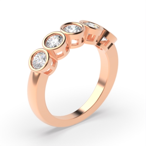 Bezel Setting Round Rose Gold Harmony Quintet Five Stone Diamond Ring