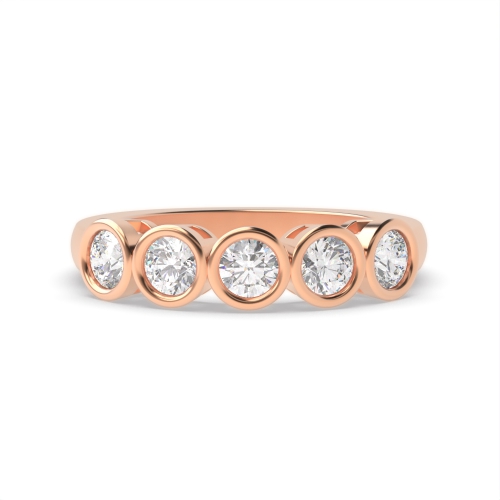 Bezel Setting Round Rose Gold Harmony Quintet Five Stone Diamond Ring