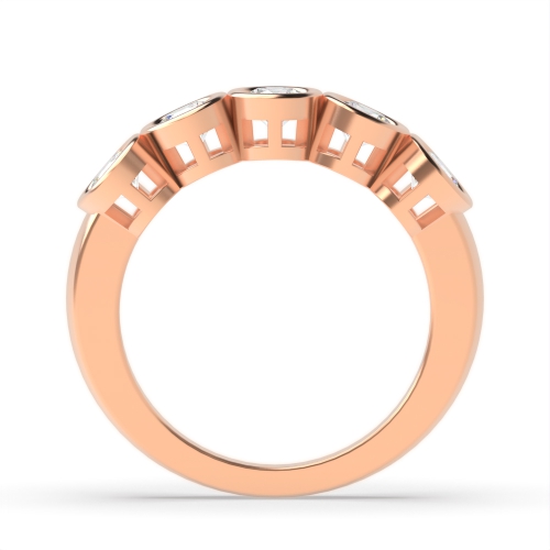 Bezel Setting Round Rose Gold Harmony Quintet Five Stone Diamond Ring