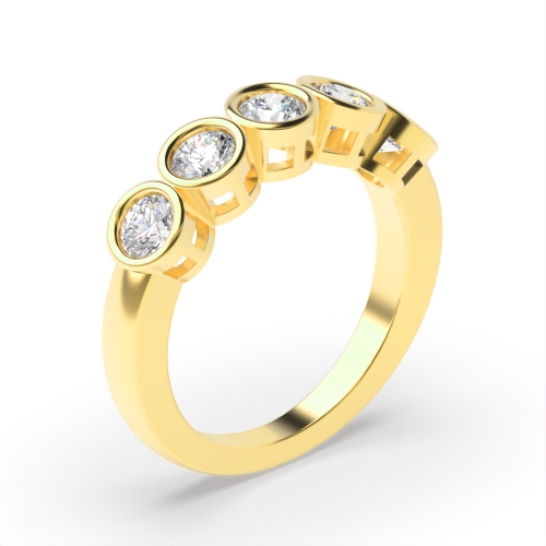 Bezel Setting Round Yellow Gold Harmony Quintet Five Stone Diamond Ring