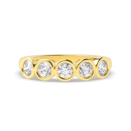 Bezel Setting Round Yellow Gold Harmony Quintet Five Stone Diamond Ring