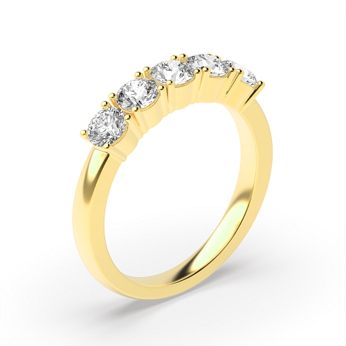 4 Prong Round Yellow Gold Enigma Quintet Five Stone Diamond Ring