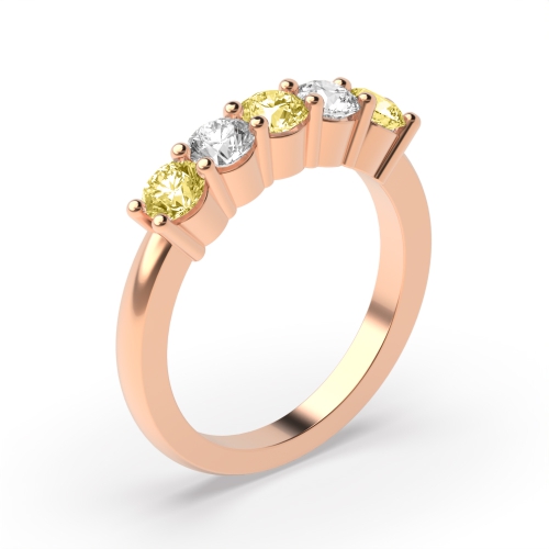 4 Prong Round Rose Gold Five stone alternate colored Diamond Rings