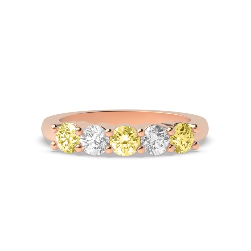 4 Prong Round Rose Gold Five stone alternate colored Diamond Rings