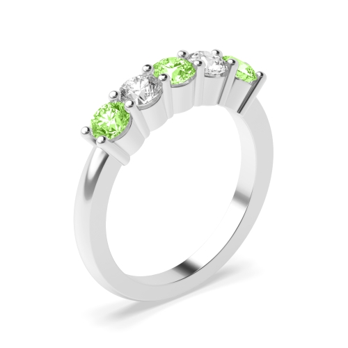 4 Prong Round Five stone alternate colored Green Lab Grown Diamond Rings