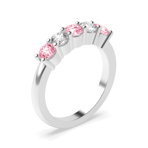 4 Prong Round Five stone alternate colored Pink Lab Grown Diamond Rings