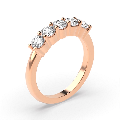 4 Prong Round Rose Gold Five Stone Diamond Ring