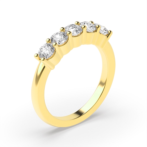 4 Prong Round Yellow Gold Five Stone Diamond Ring