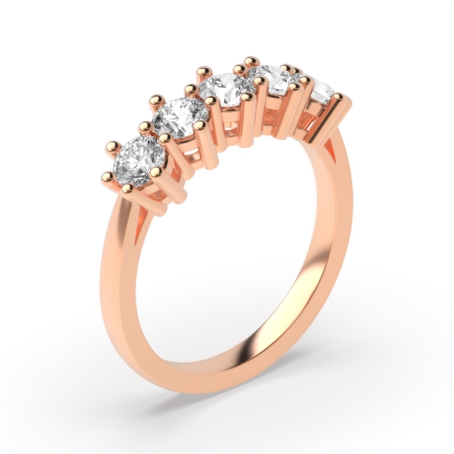 6 Prong Round Rose Gold Elegance Quintet Five Stone Diamond Ring