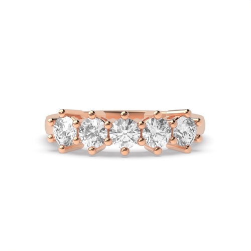 6 Prong Round Rose Gold Elegance Quintet Five Stone Diamond Ring