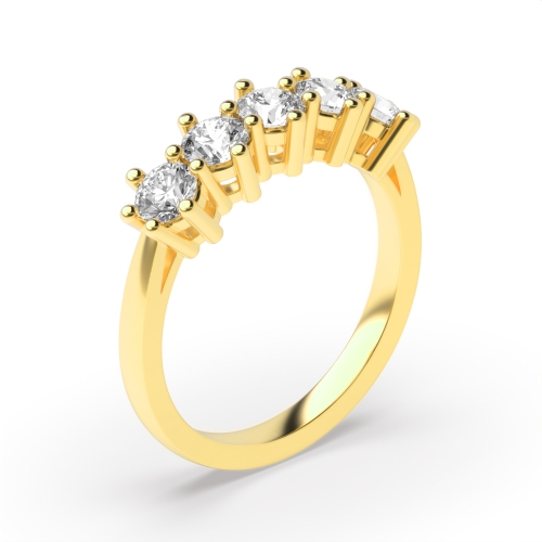 6 Prong Round Yellow Gold Elegance Quintet Five Stone Diamond Ring