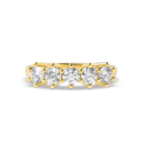 6 Prong Round Yellow Gold Elegance Quintet Five Stone Diamond Ring