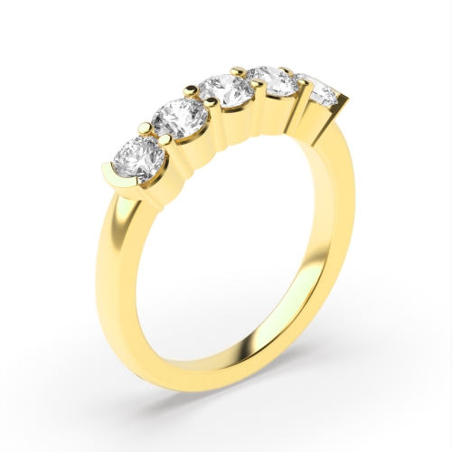 Semi Bezel and 4 Prong Setting Five Stone Diamond Ring