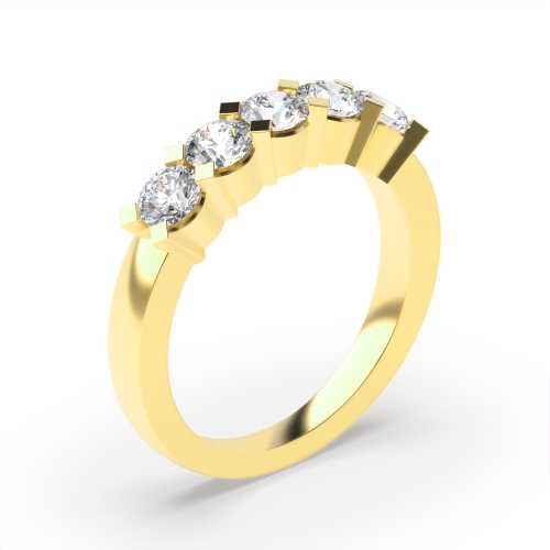 4 Prong Round Yellow Gold Enchant Quintet Five Stone Diamond Ring