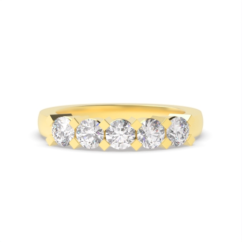 4 Prong Round Yellow Gold Enchant Quintet Five Stone Diamond Ring