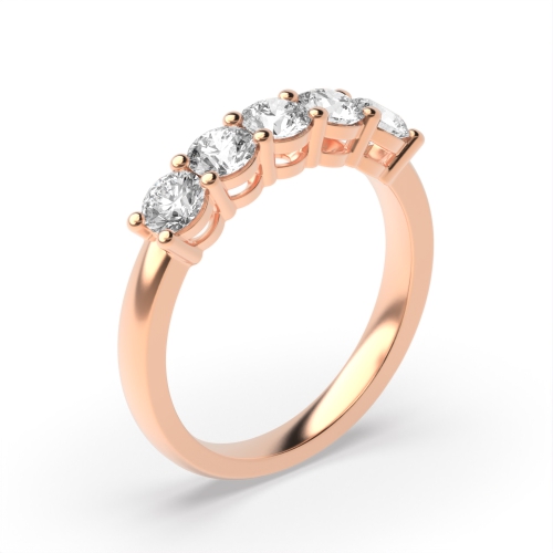 4 Prong Round Rose Gold Veil Quintet Five Stone Diamond Ring