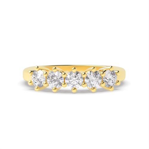 6 Prong Round Yellow Gold Five Stone Diamond Ring