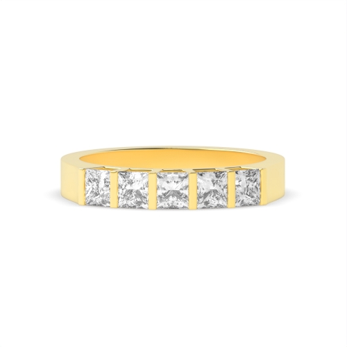 Channel Setting Princess Yellow Gold Five Stone Diamond Ring