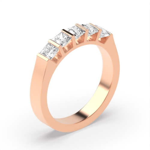 Channel Setting Princess Rose Gold Bar Diamond Rings