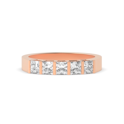Channel Setting Princess Rose Gold Bar Diamond Rings