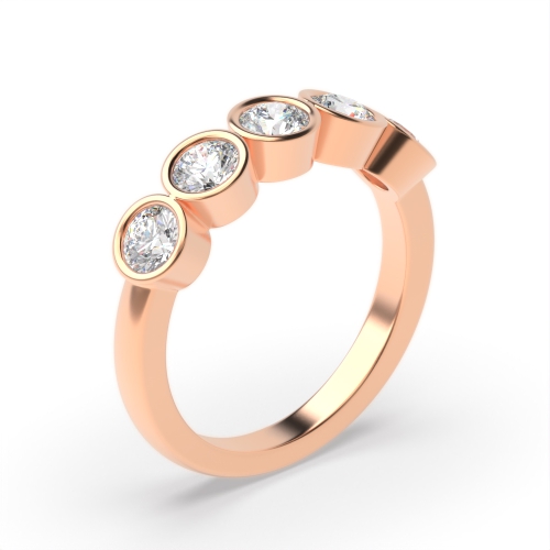 Full Bezel Setting Five Stone Diamond Ring In Rose / White/ Yellow Gold