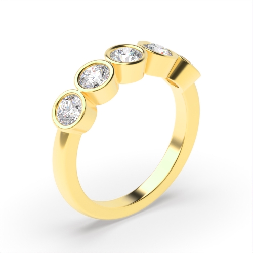 Bezel Setting Round Yellow Gold Enigma Bliss Five Stone Diamond Ring