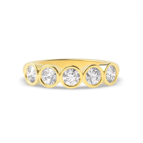 Bezel Setting Round Yellow Gold Enigma Bliss Five Stone Diamond Ring