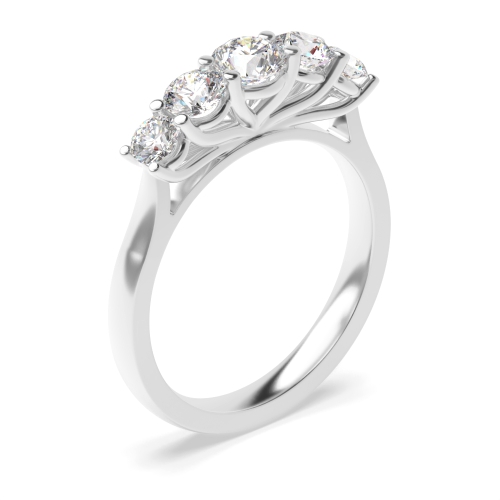 Prong Setting Five Stone Moissanite Ring In Gold, Platinum & Different Carats