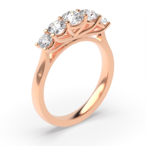 4 Prong Round Rose Gold Five Stone Diamond Ring